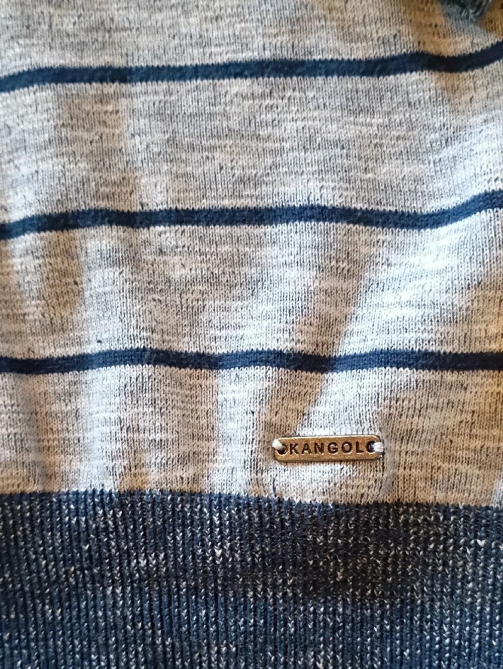 Kangol-Sz XL Gray and Navy Striped 1/4-Zip 100% Cotton Pullover Style 8954